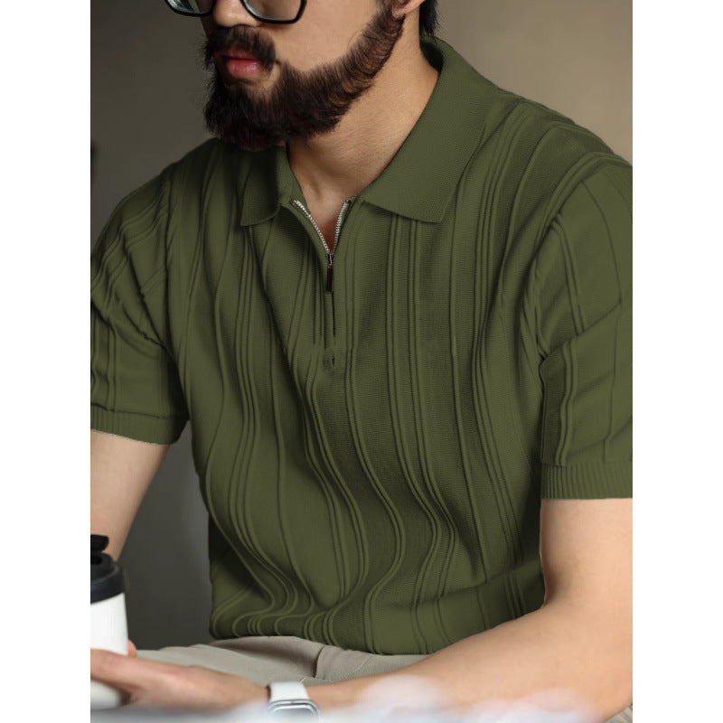 Polo zippé de style américain pour homme, haut d'été en tricot