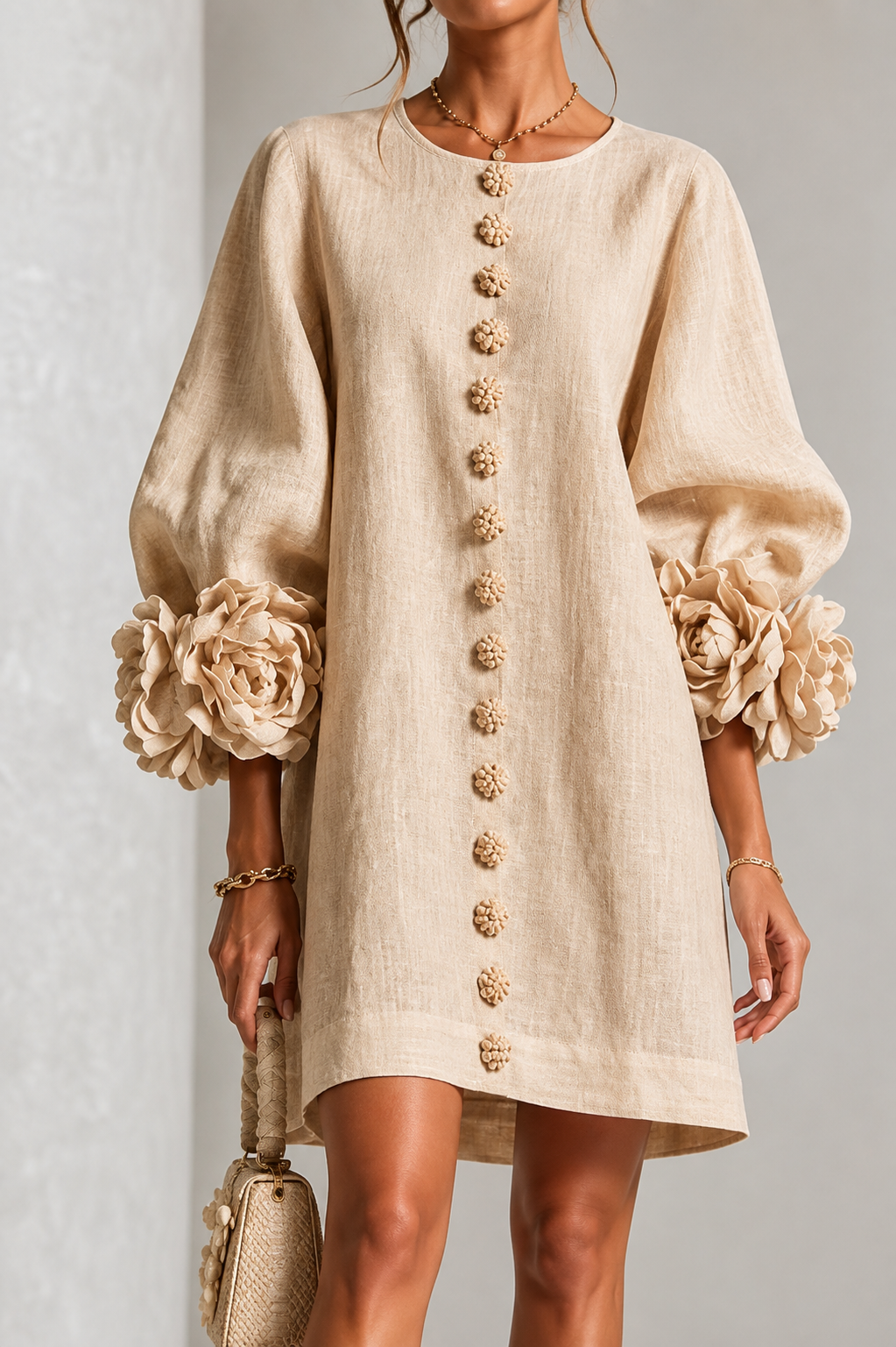 Robe élégante à manches fleuries
