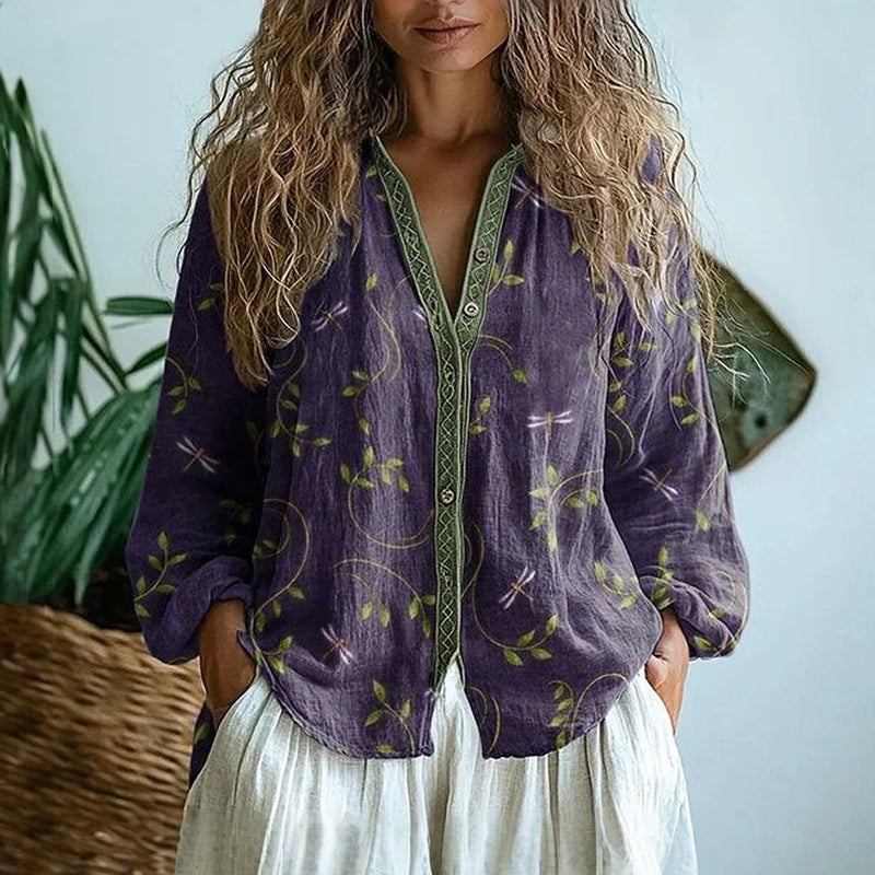Brianna | Chemise vintage élégante à imprimé de feuilles