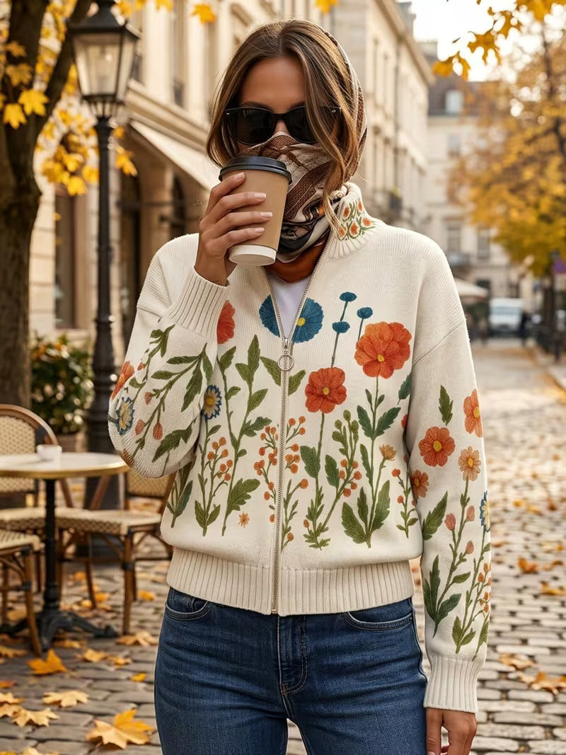 Wrenna™ | Cardigan à fermeture éclair à fleurs des champs