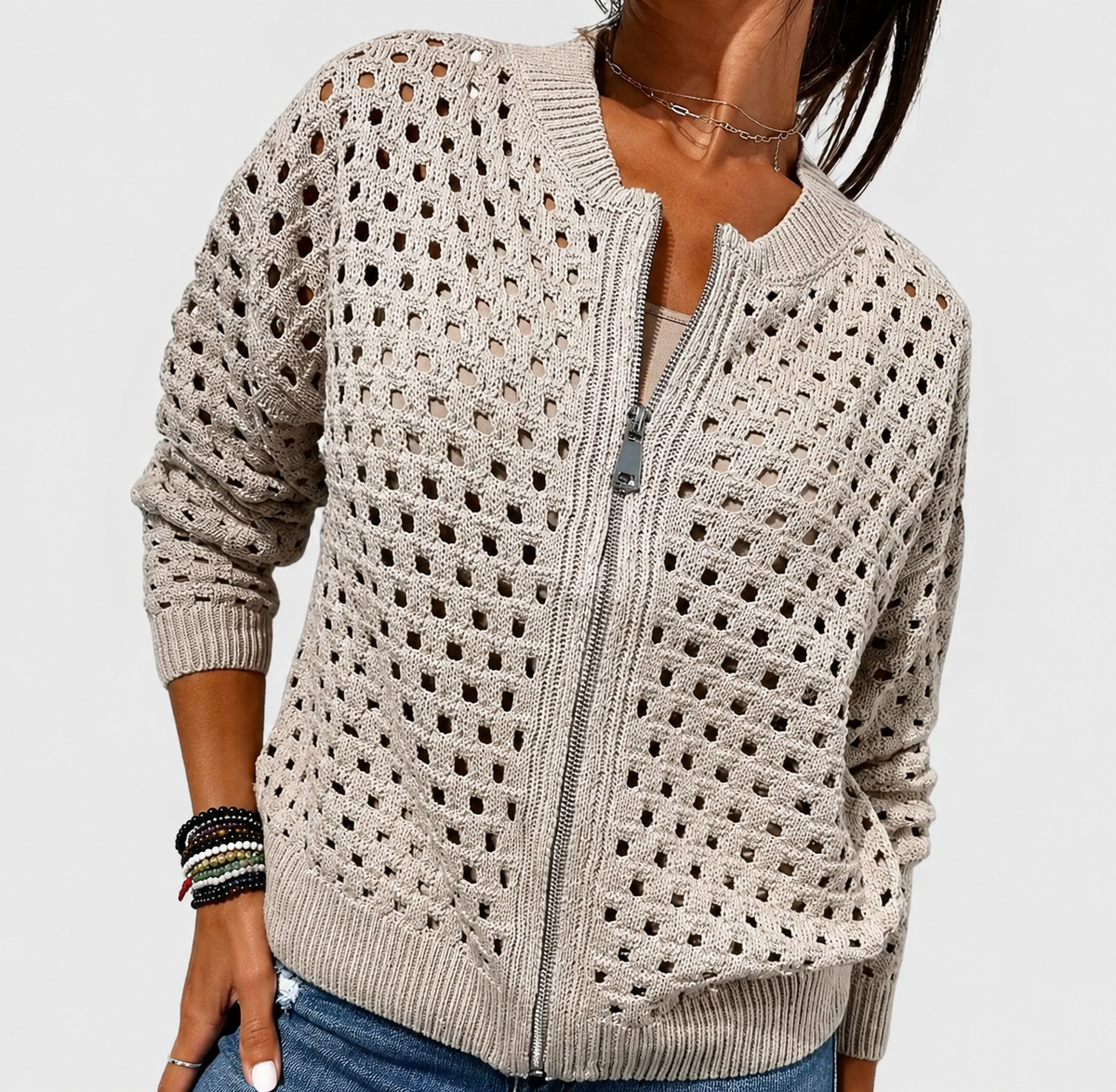 Giulia™ – Cardigan en tricot ajouré à fermeture éclair