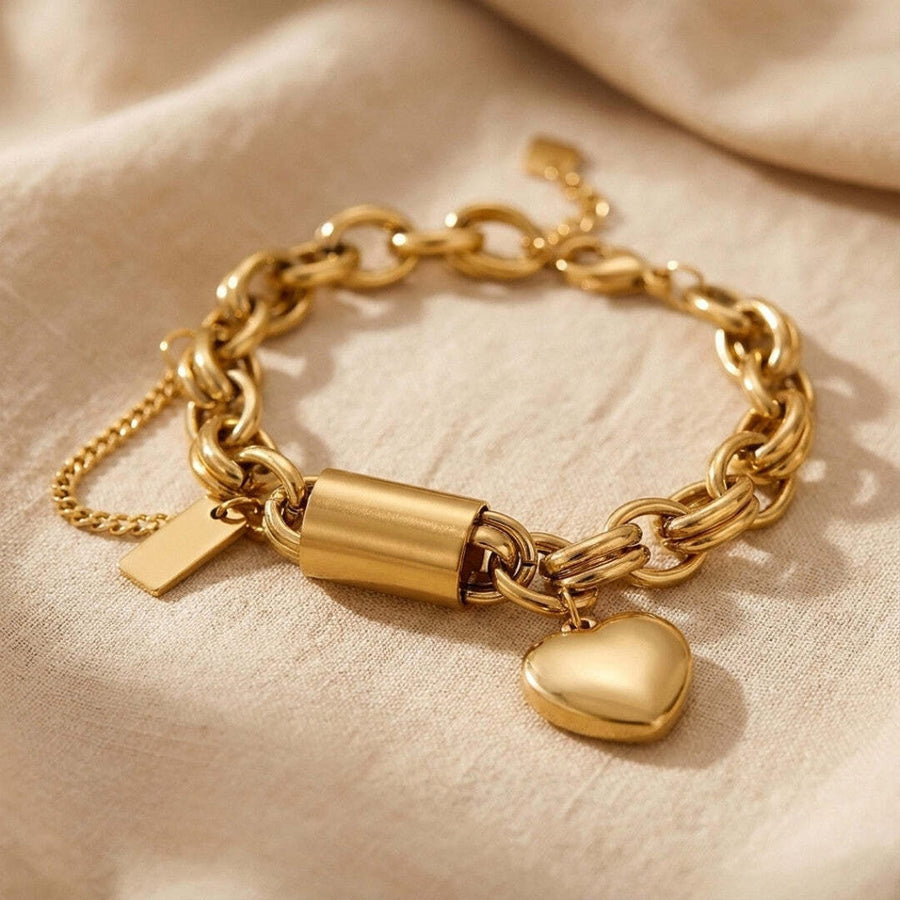 Bracelet à maillons avec cœur doré