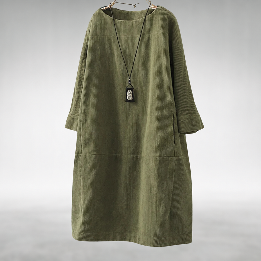 Amy™ | Robe midi confortable en velours côtelé