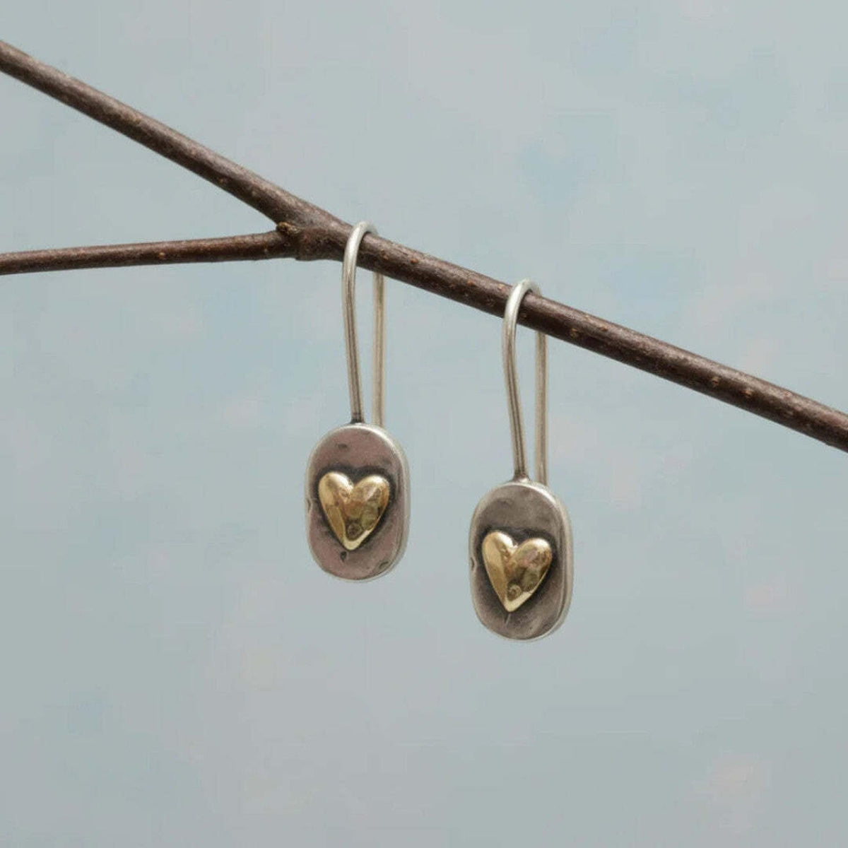Boucles d'oreilles Cœur incrusté doré vintage