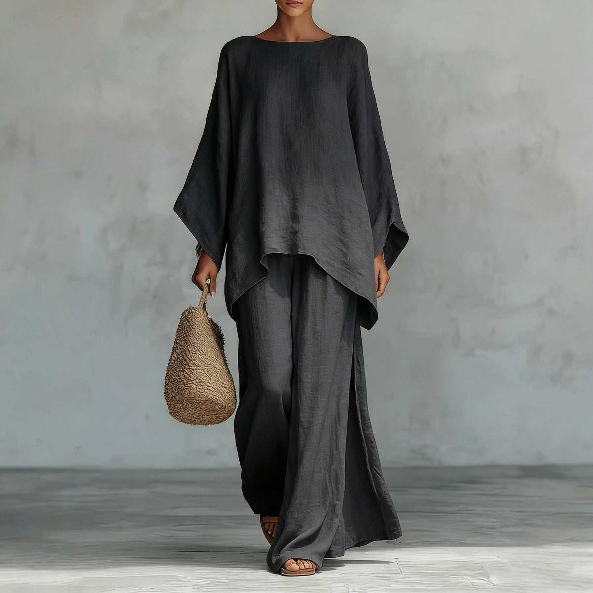 Chemise et pantalon en mélange de lin pour femme