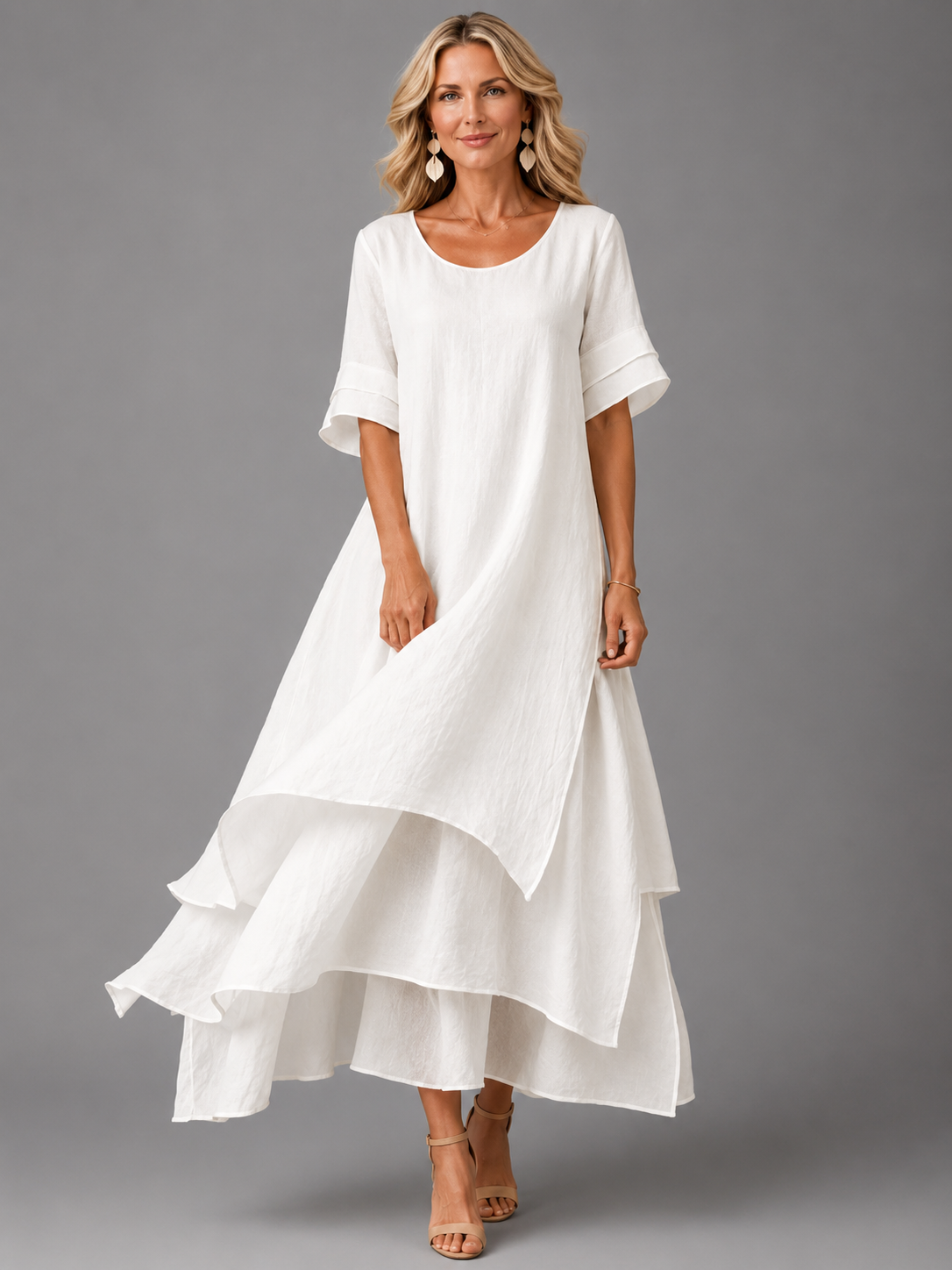 Robe longue élégante à volants et coupe fluide