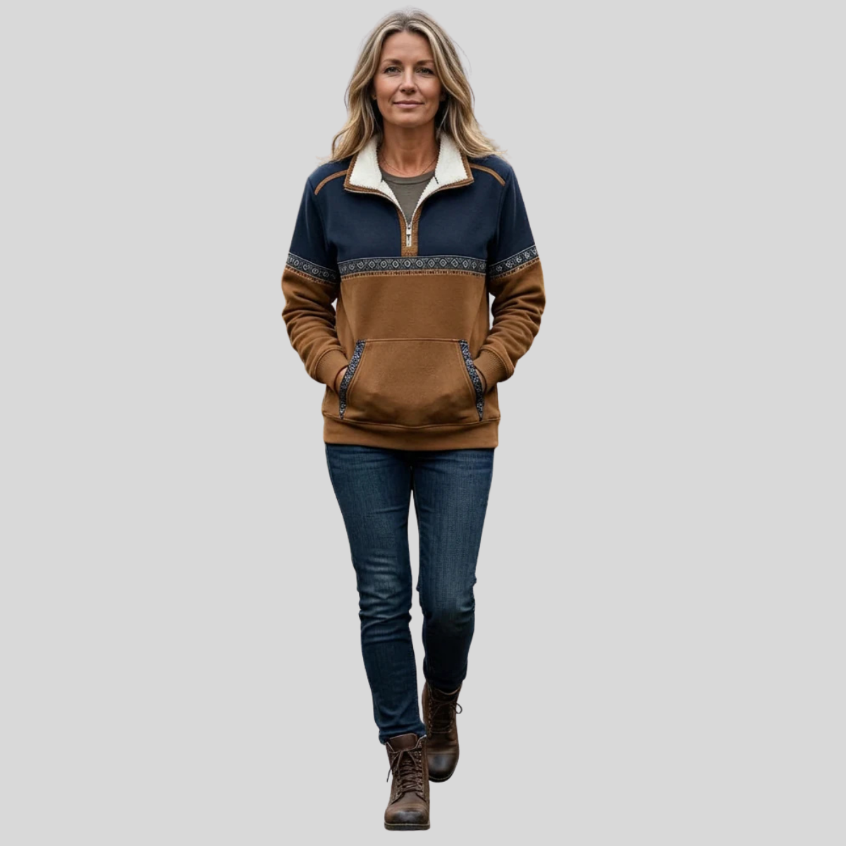 Lucie | Chandail demi-zip bicolore à col sherpa