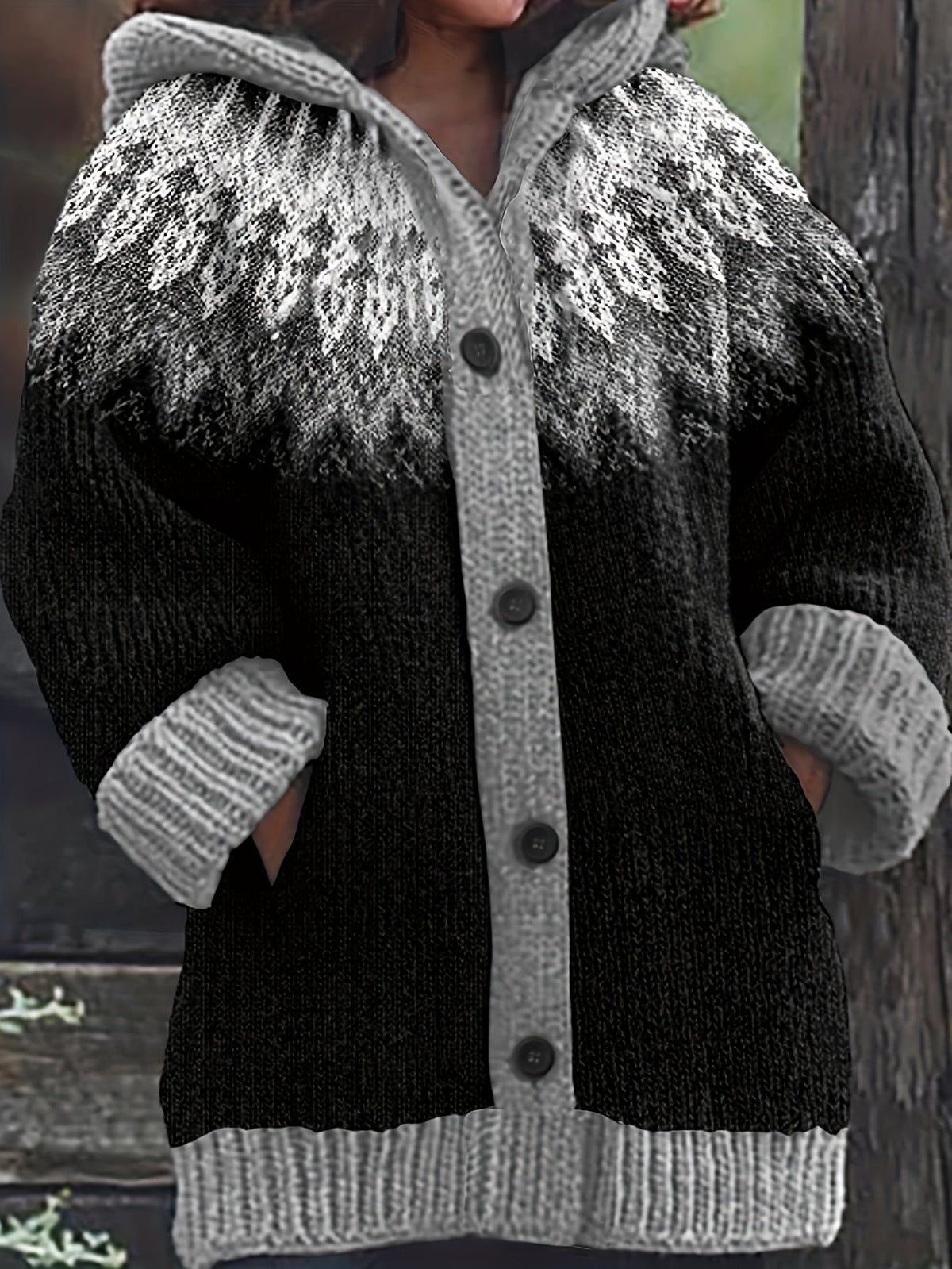 Gulnur | Cardigan à capuchon à motif nordique