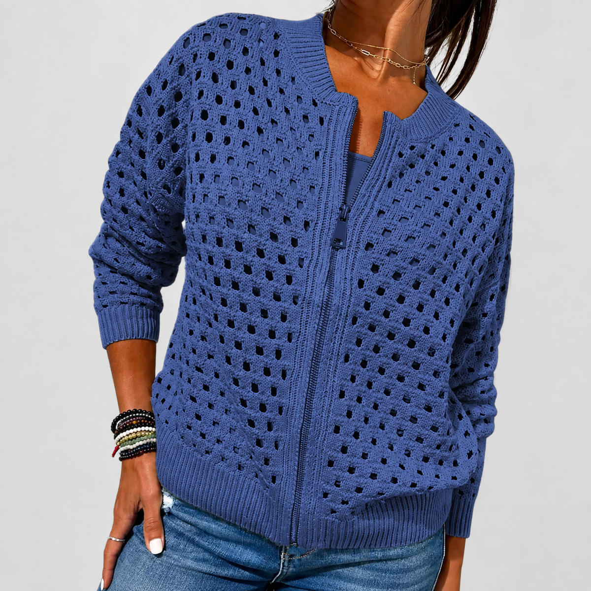 Giulia™ – Cardigan en tricot ajouré à fermeture éclair