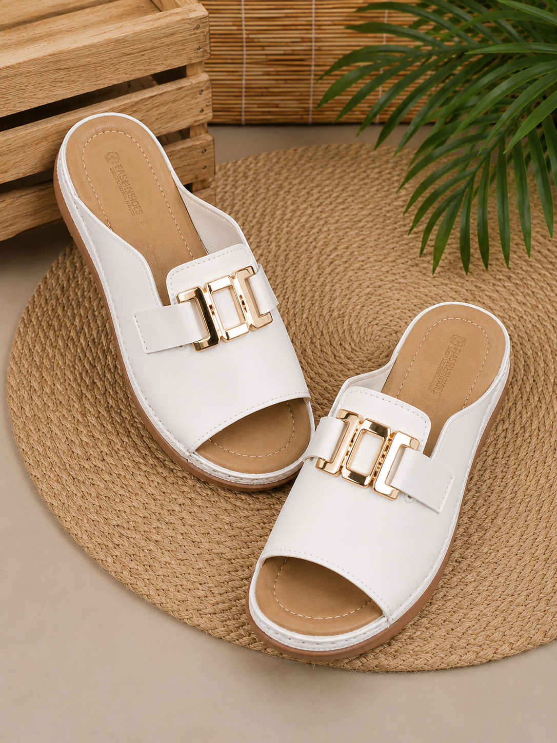 Sandales confort de luxe pour femme – sandales d'été à boucle dorée