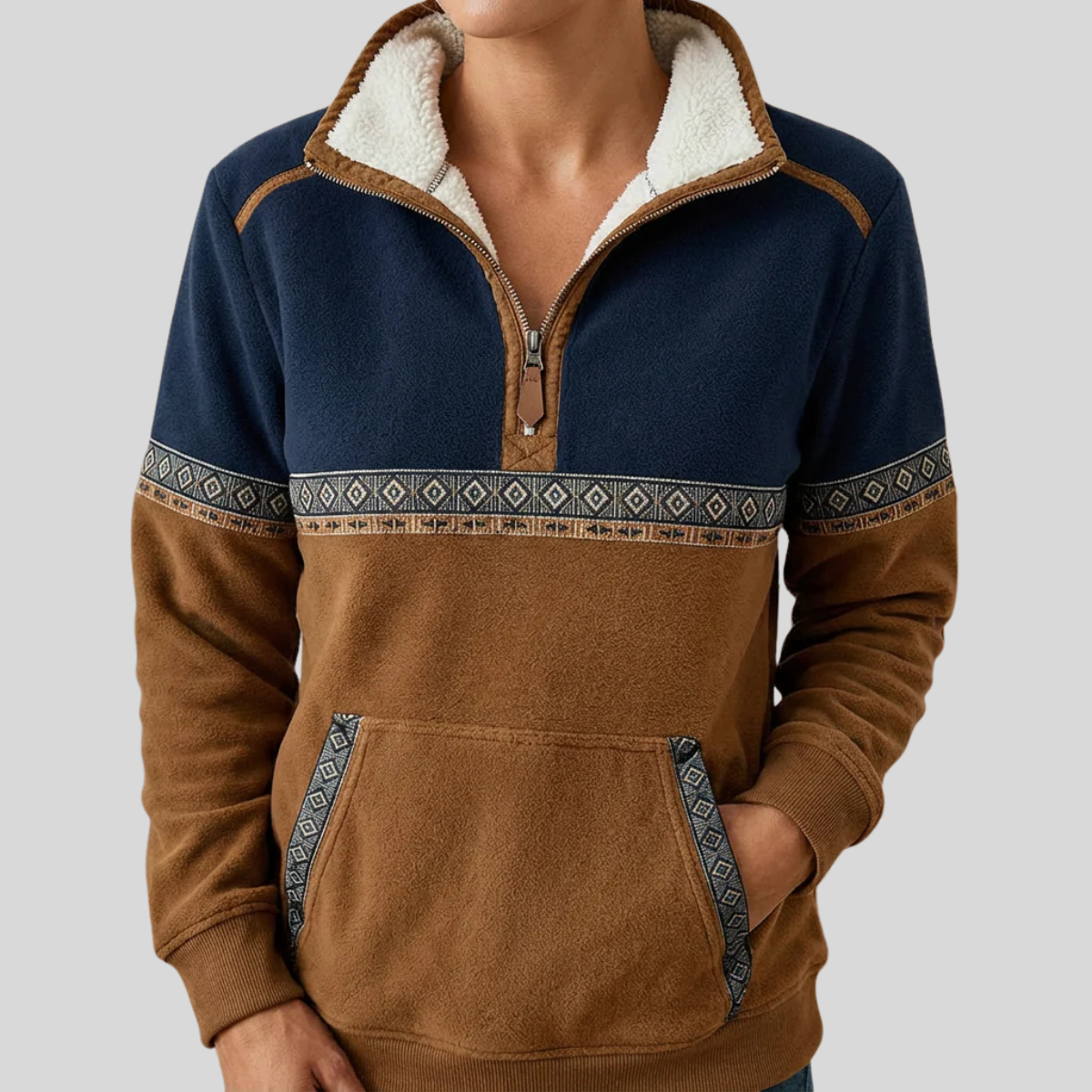 Lucie | Chandail demi-zip bicolore à col sherpa