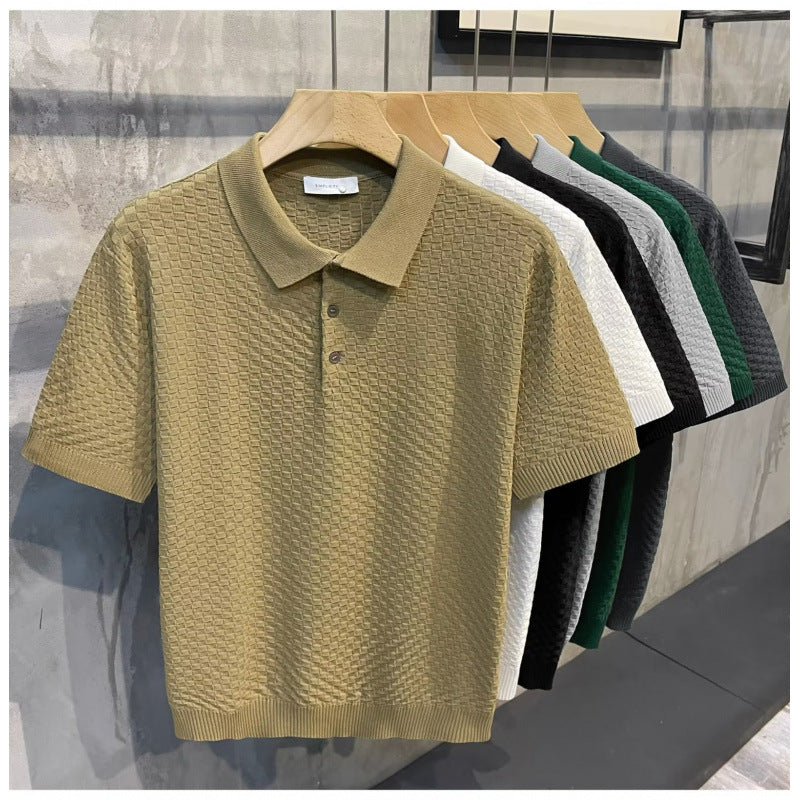 Polo écossais luxueux en soie glacée pour homme – léger, respirant, col classique