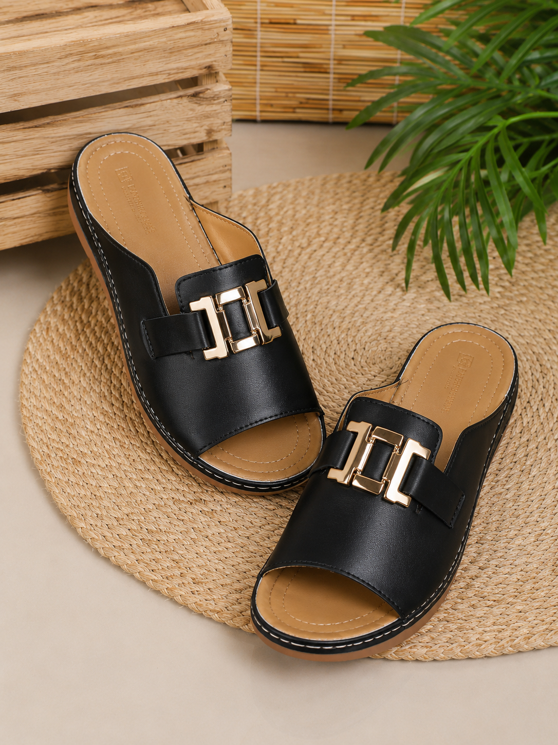 Sandales confort de luxe pour femme – sandales d'été à boucle dorée