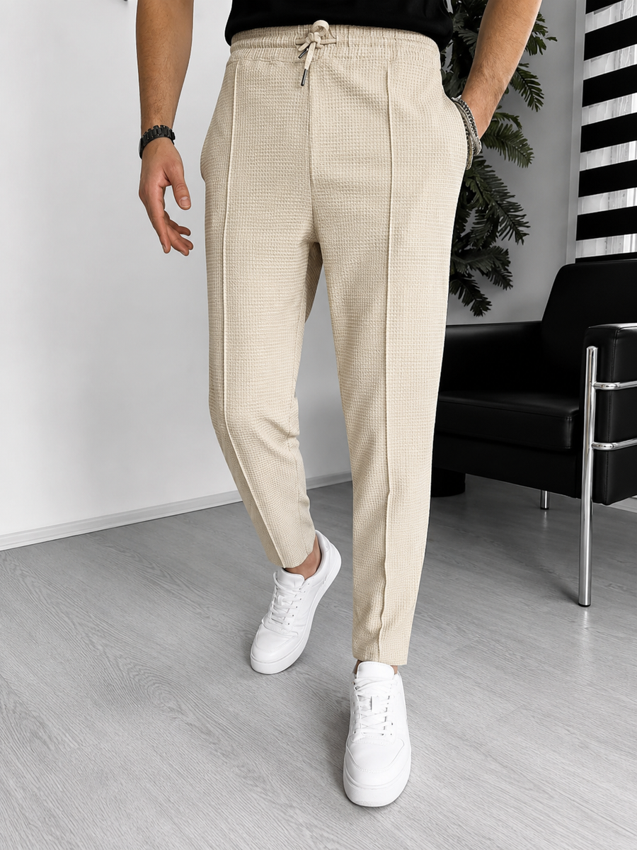 Pantalon gaufré pour homme – coupe ajustée extensible avec cordon | Décontracté et chic décontracté