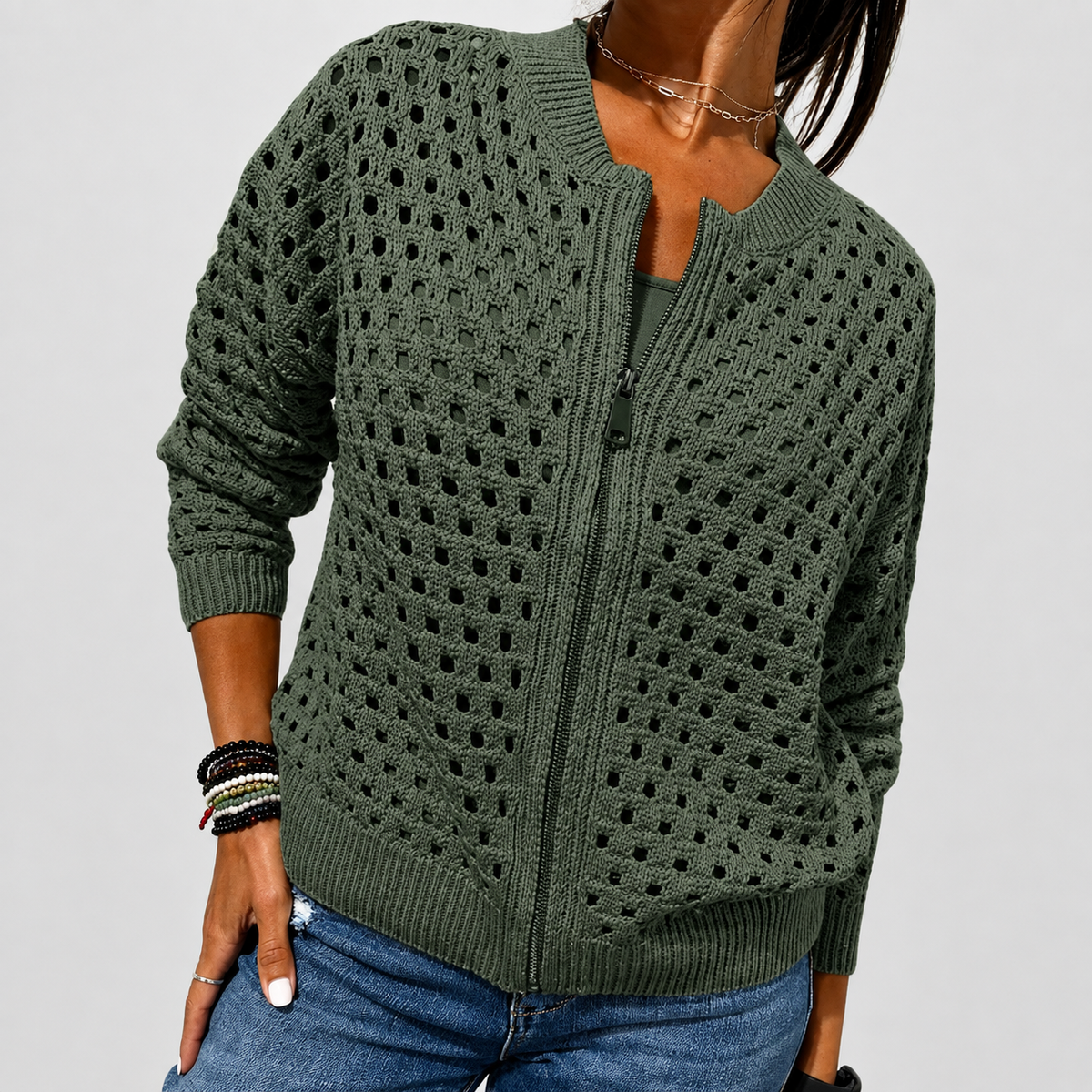 Giulia™ – Cardigan en tricot ajouré à fermeture éclair