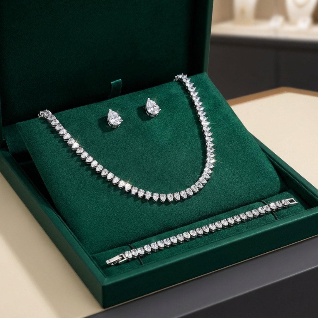 Parure de mariée à zircons ronds