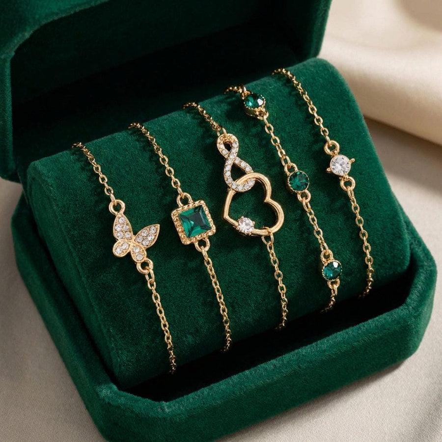 Ensemble de bracelets cœur et pierres vertes