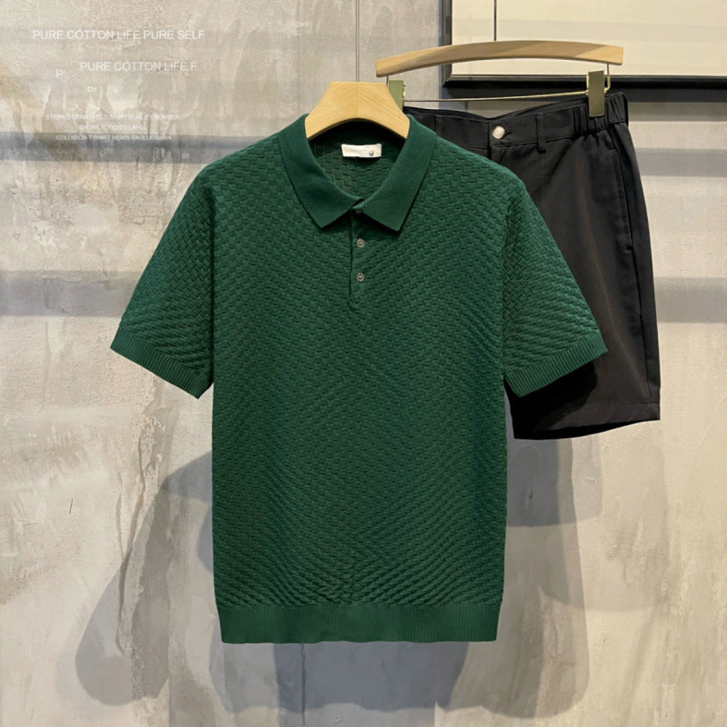 Polo écossais luxueux en soie glacée pour homme – léger, respirant, col classique