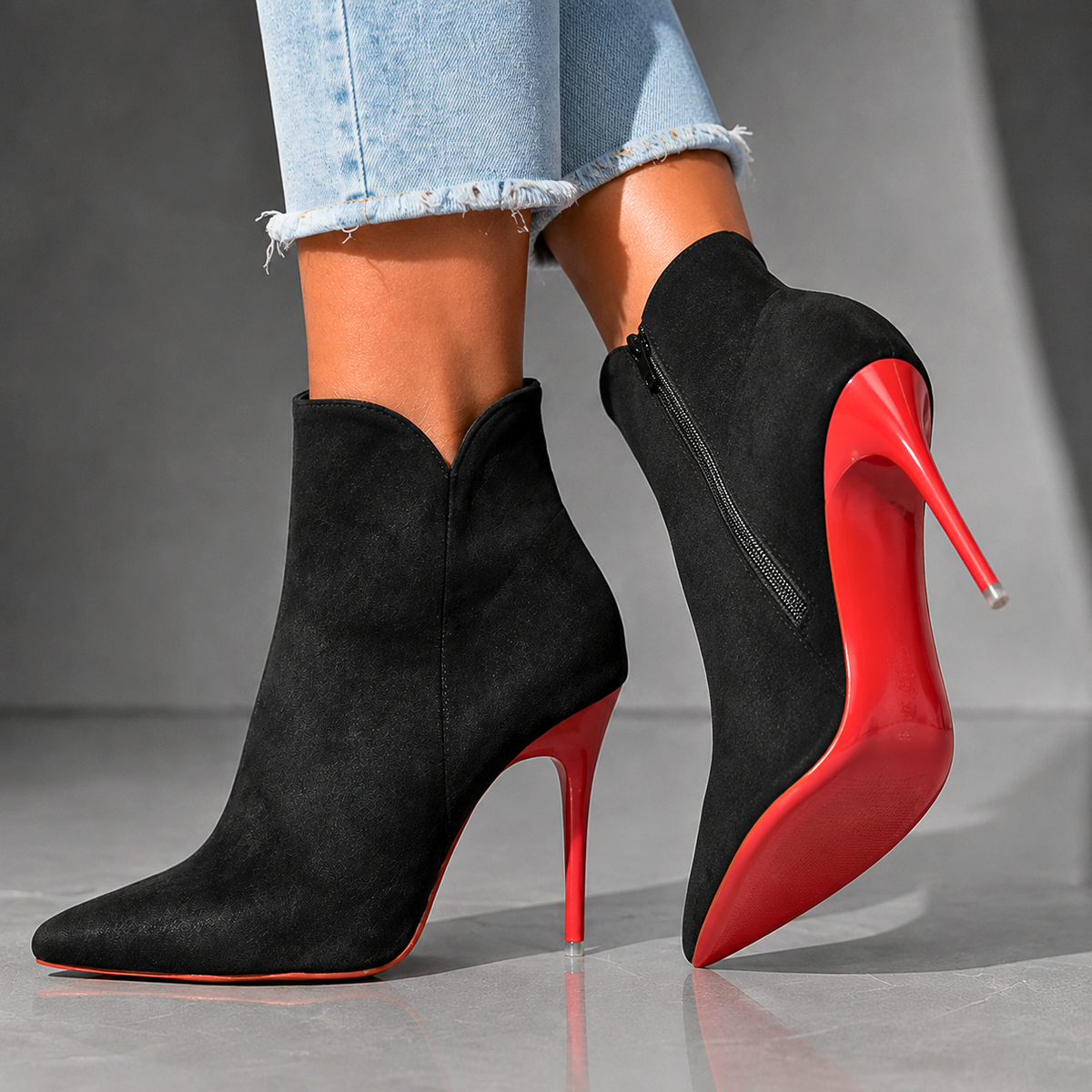 Scarlett | Bottillons effet suède à talon contrastant
