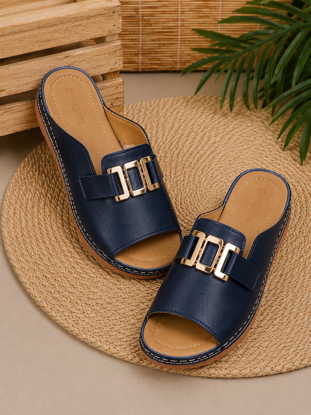 Sandales confort de luxe pour femme – sandales d'été à boucle dorée