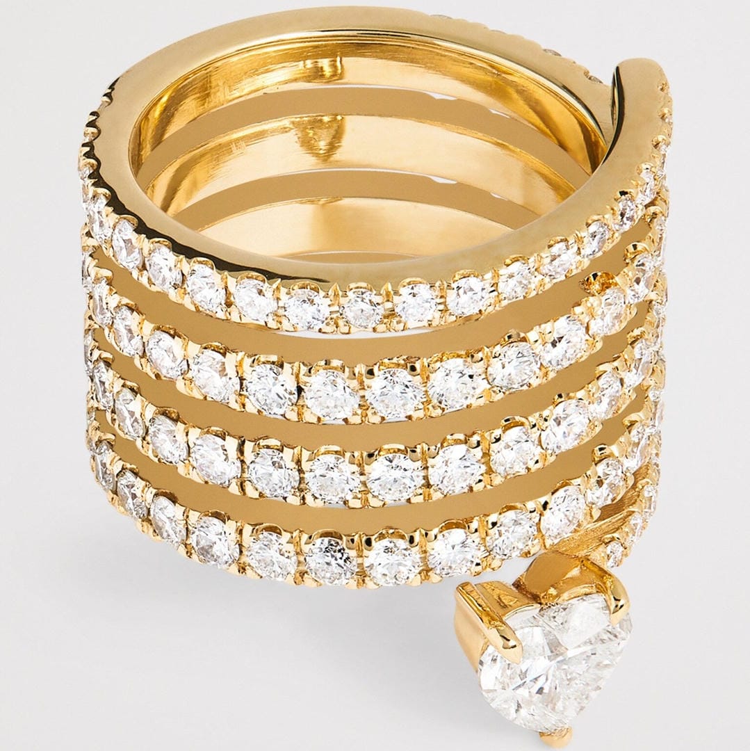 Bague Cœur zircone or antique à anneau enveloppant