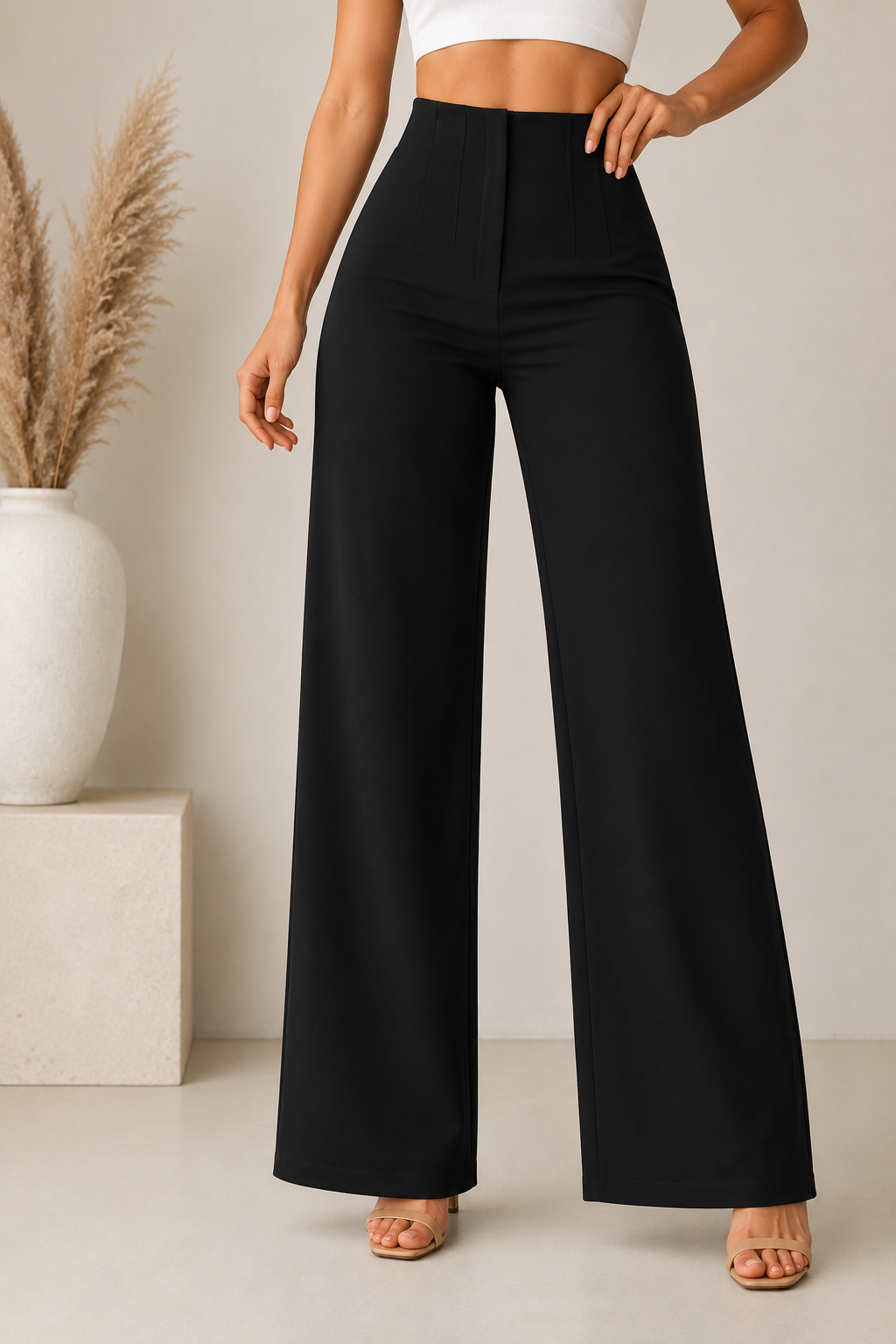 Pantalon chic taille haute à jambe large – pantalon de luxe pour femme