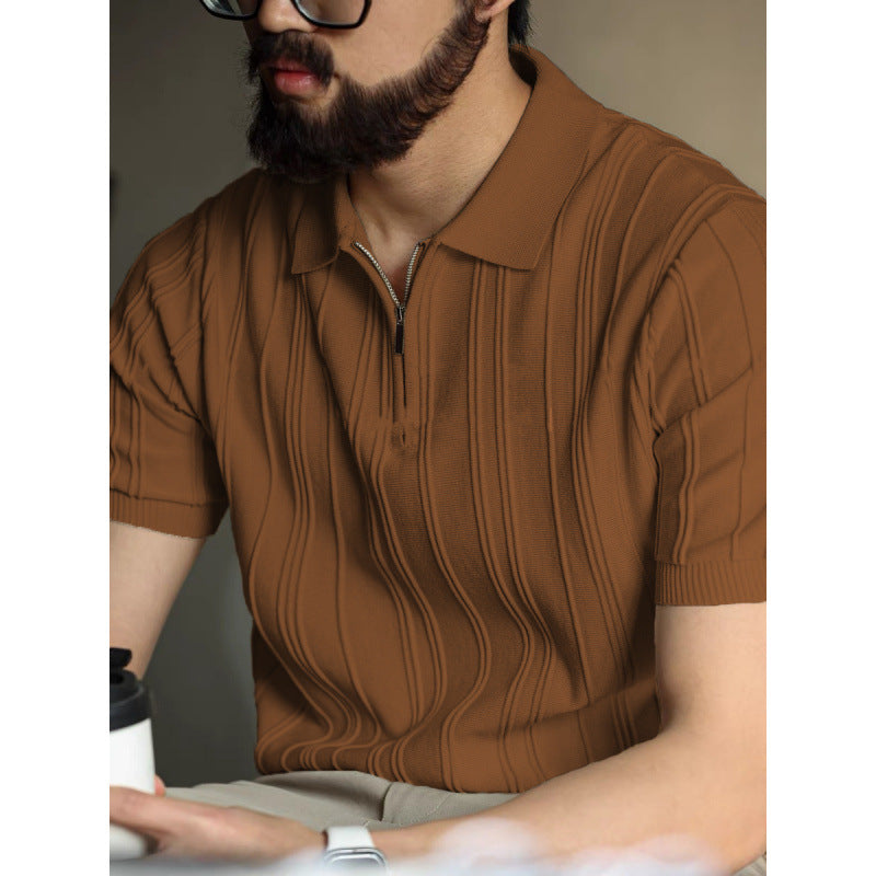 Polo zippé de style américain pour homme, haut d'été en tricot