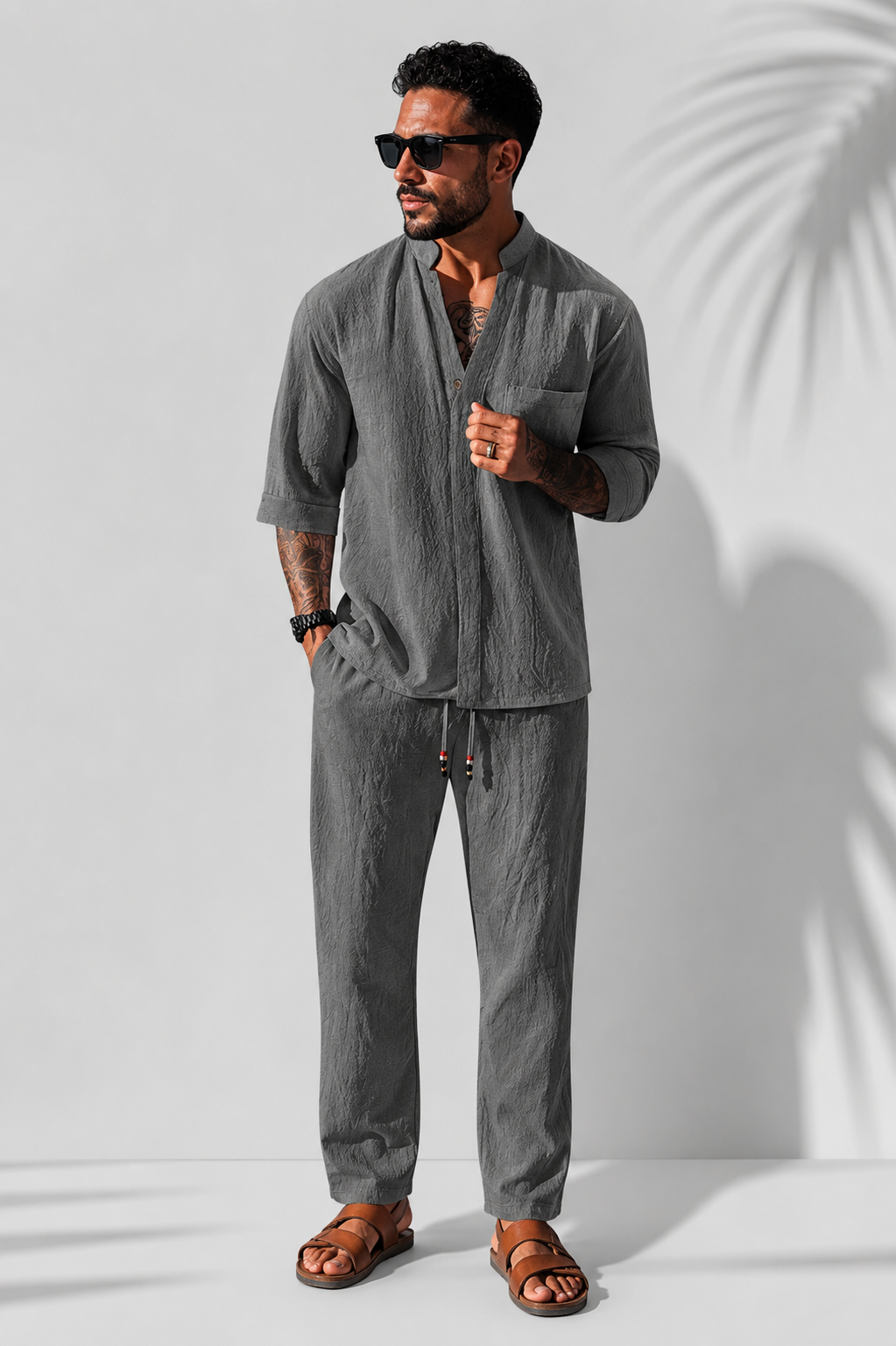Ensemble d'été en lin pour homme – chemise et pantalon respirants