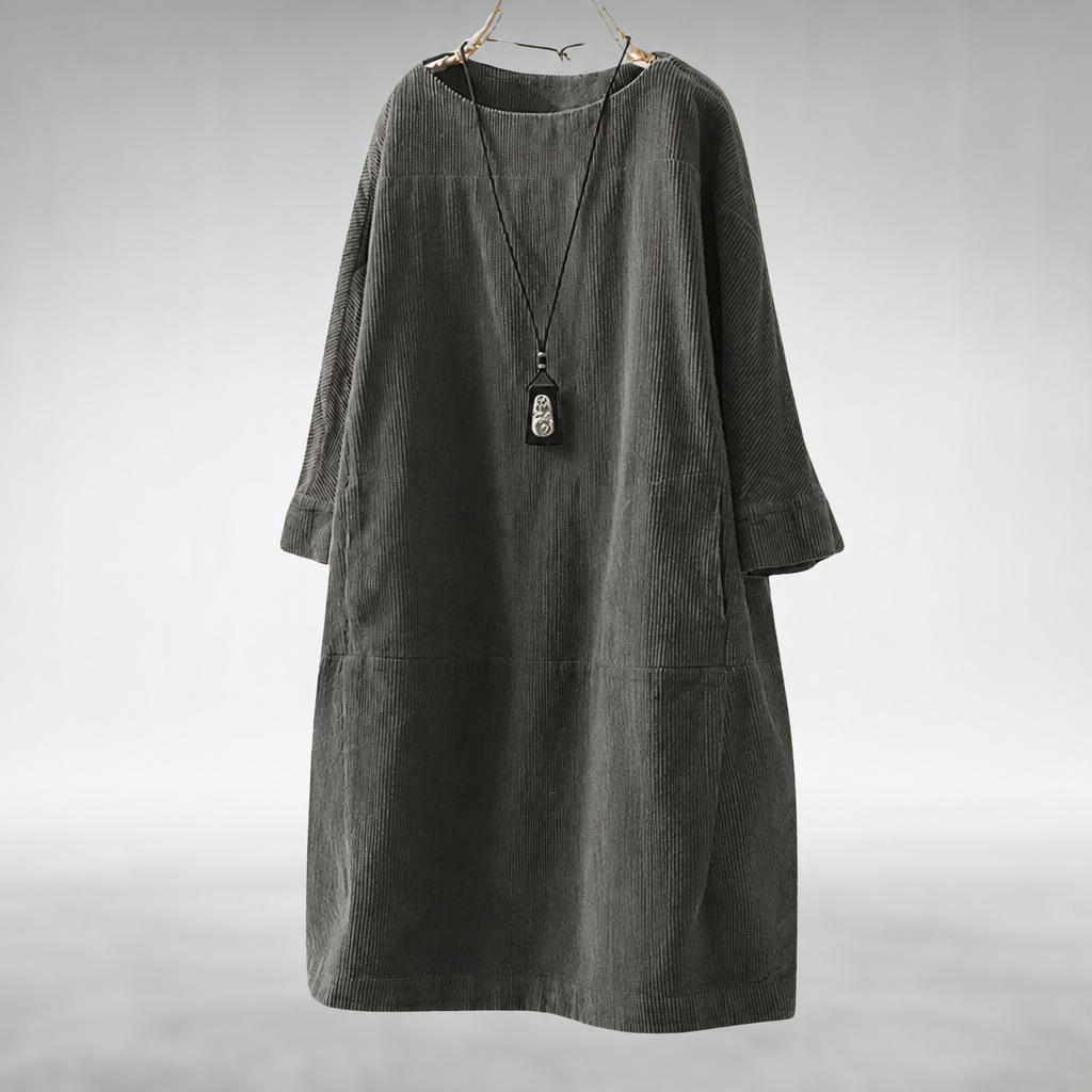 Amy™ | Robe midi confortable en velours côtelé