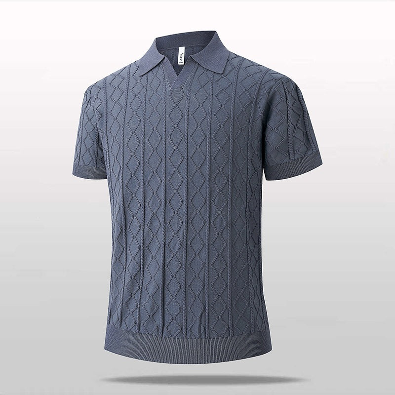 Polo en tricot à col en V et manches courtes pour homme