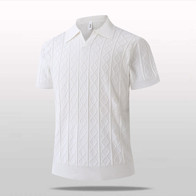 Polo en tricot à col en V et manches courtes pour homme