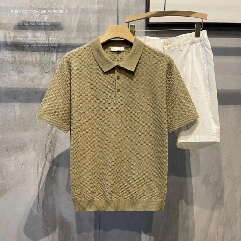 Polo écossais luxueux en soie glacée pour homme – léger, respirant, col classique