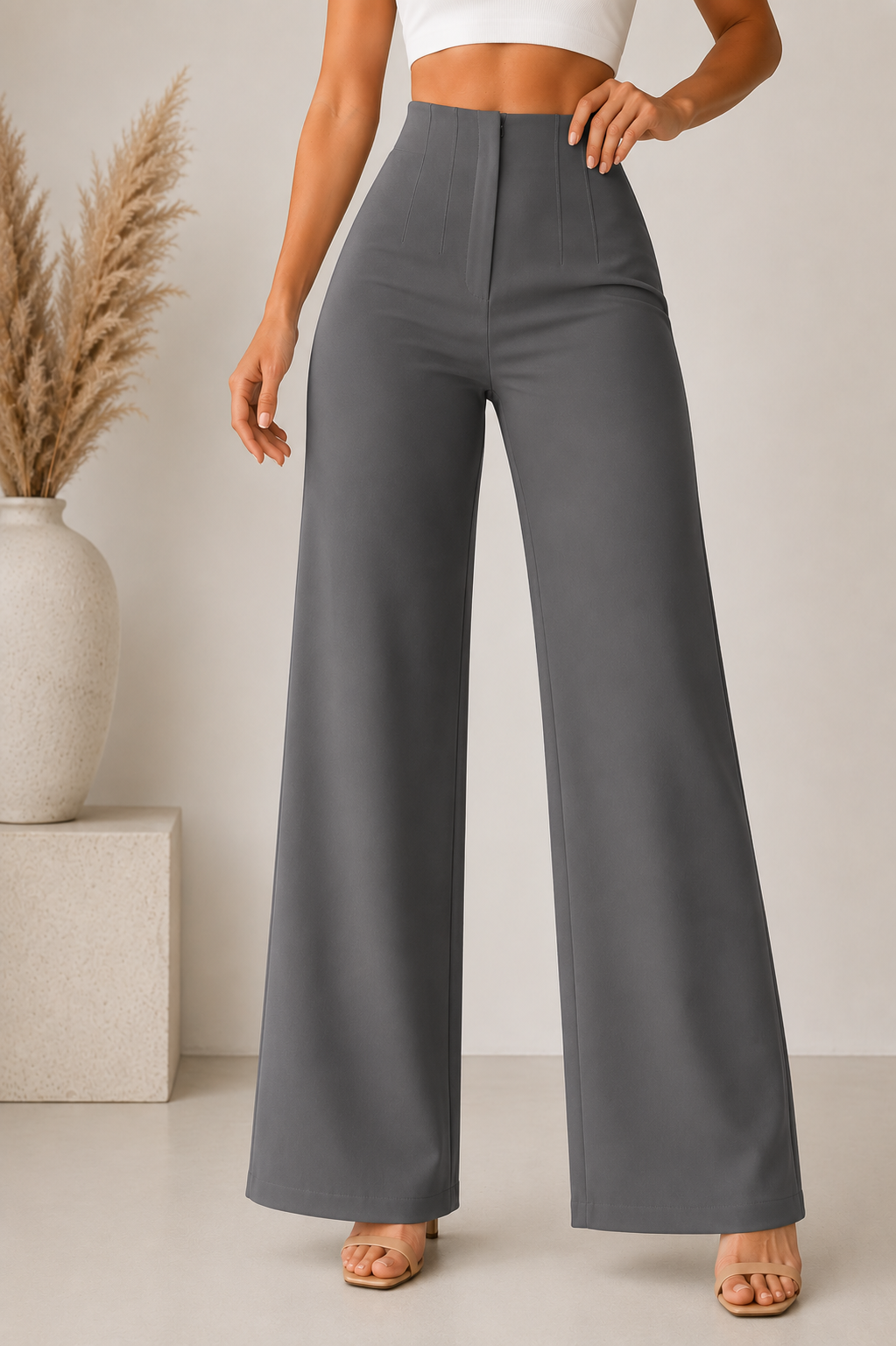 Pantalon chic taille haute à jambe large – pantalon de luxe pour femme