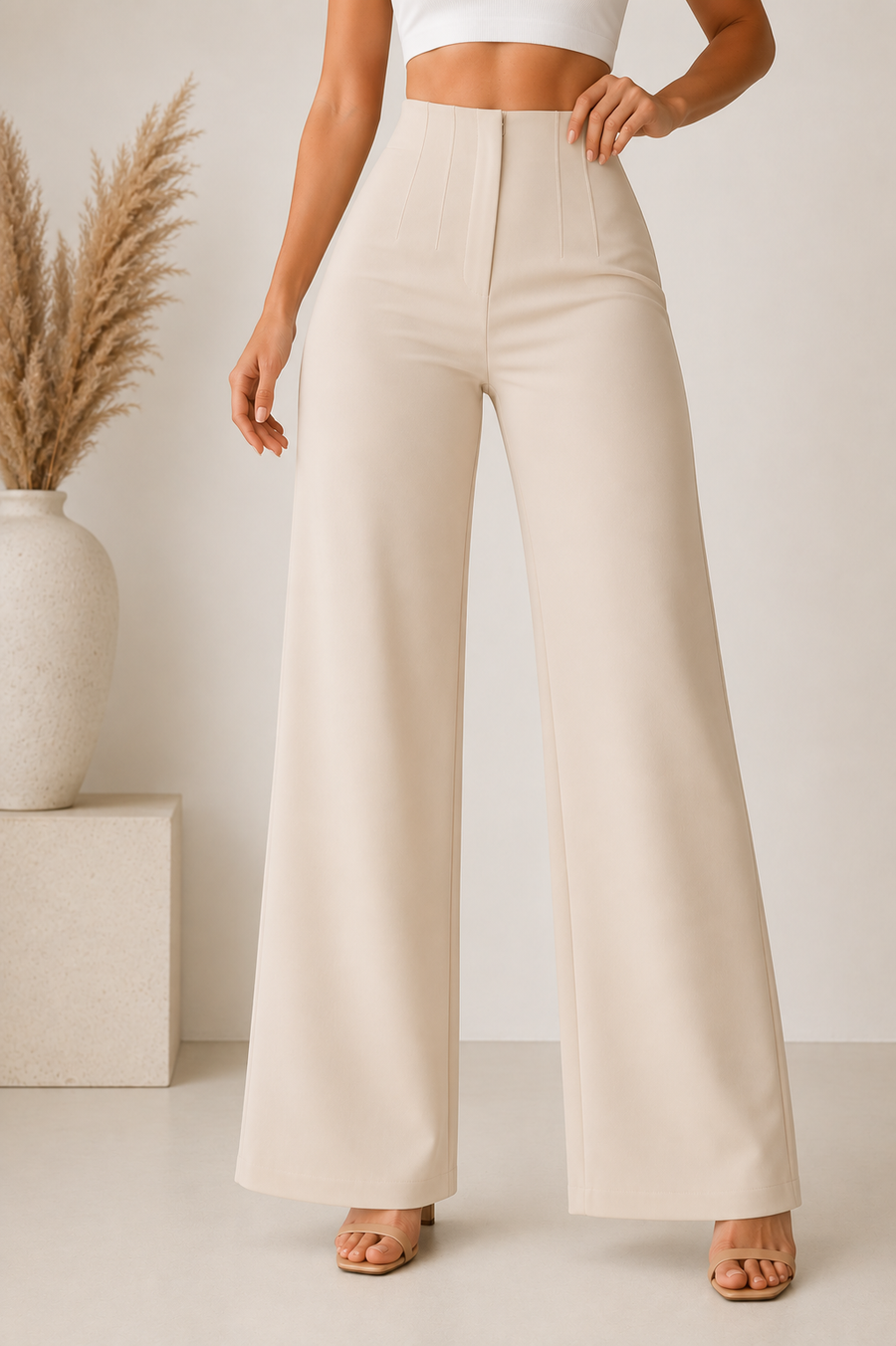 Pantalon chic taille haute à jambe large – pantalon de luxe pour femme