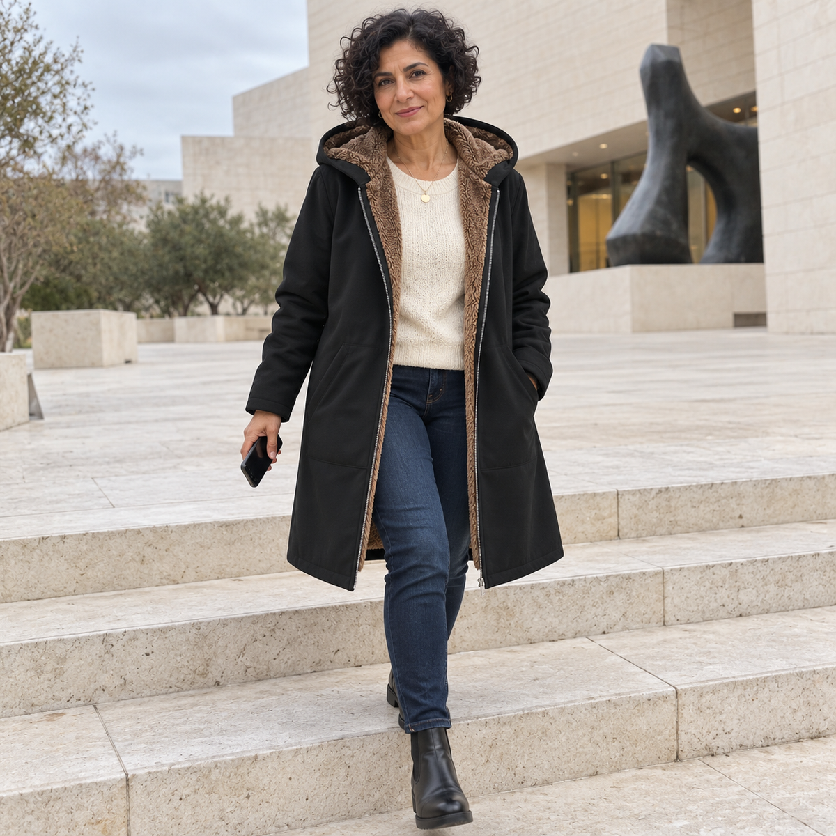 Evelyn | Manteau douillet à capuchon doublé sherpa