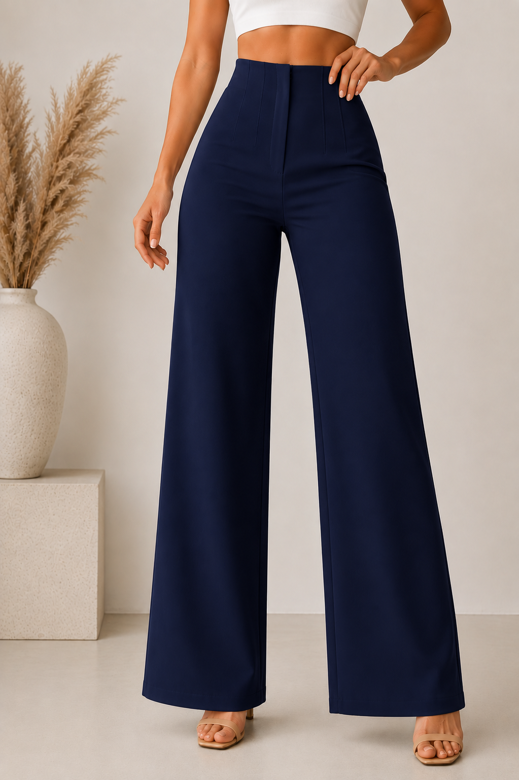 Pantalon chic taille haute à jambe large – pantalon de luxe pour femme