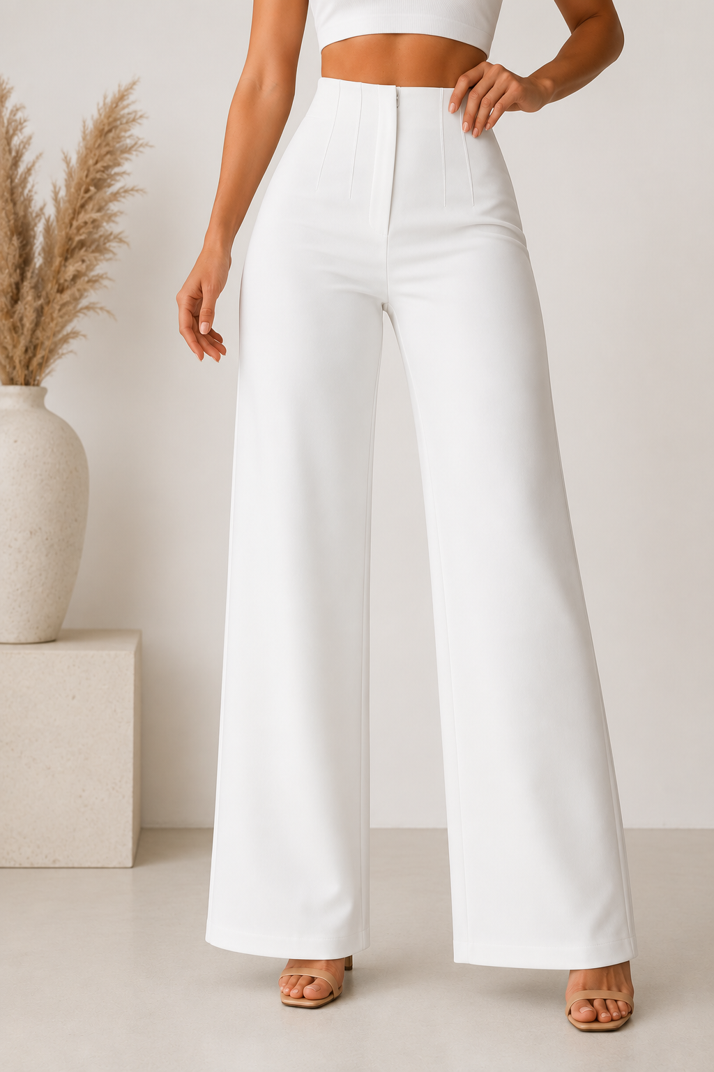 Pantalon chic taille haute à jambe large – pantalon de luxe pour femme
