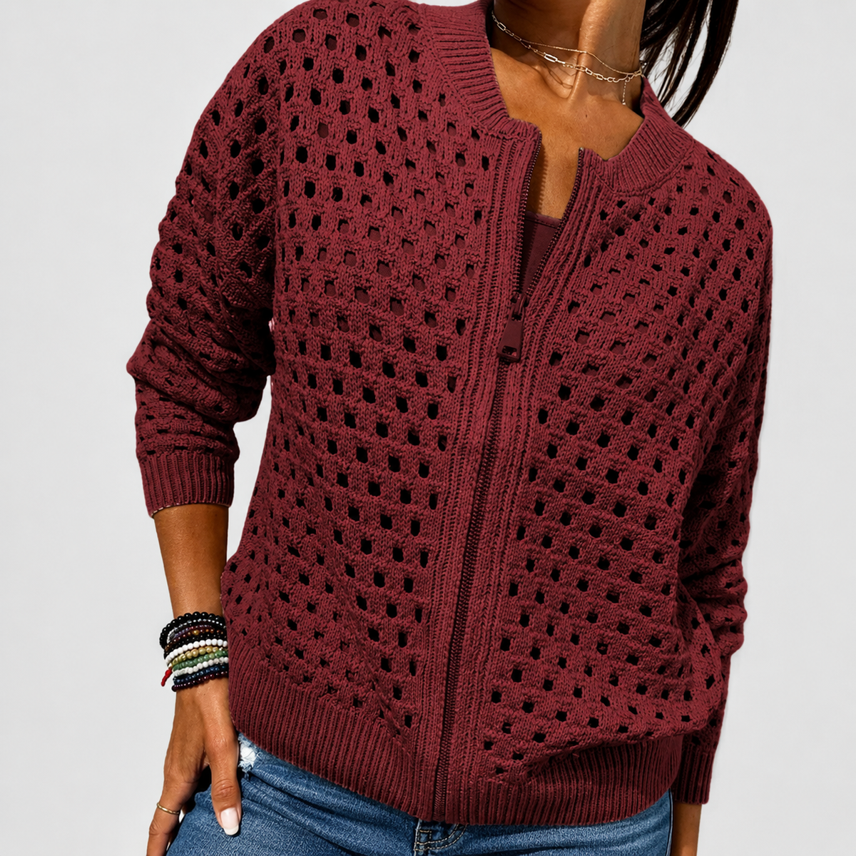 Giulia™ – Cardigan en tricot ajouré à fermeture éclair