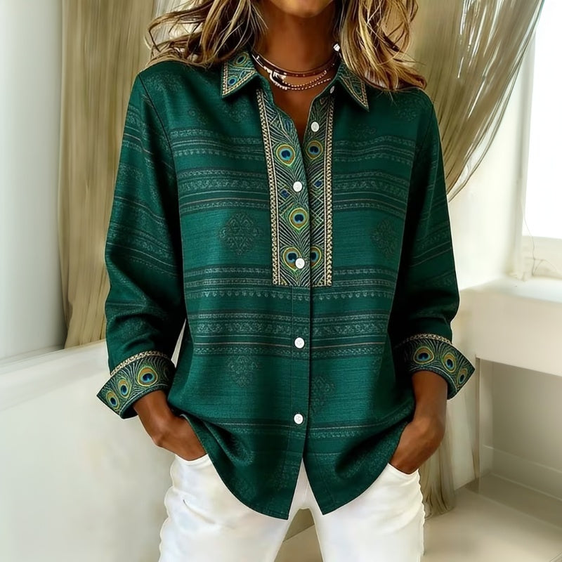 Blouse à imprimé plumes de paon