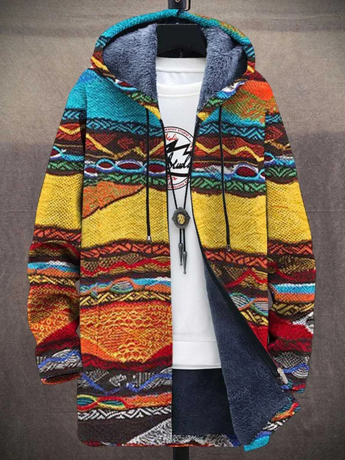 Cynthia | Cardigan à capuchon au motif artistique