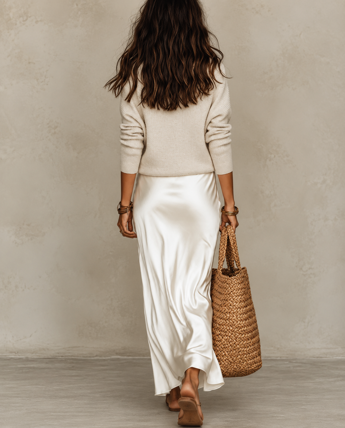 Ensemble élégant robe satinée et chandail