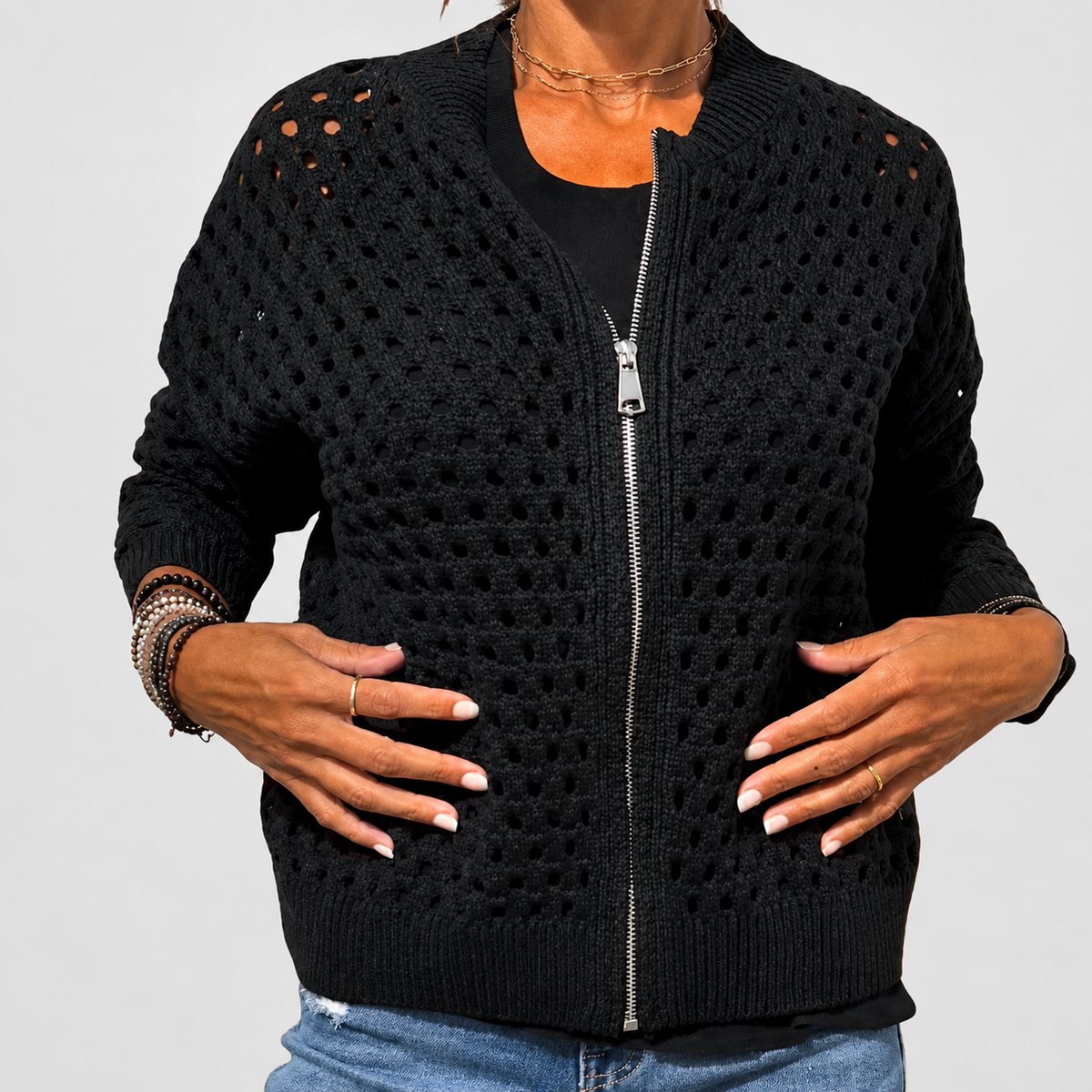 Giulia™ – Cardigan en tricot ajouré à fermeture éclair