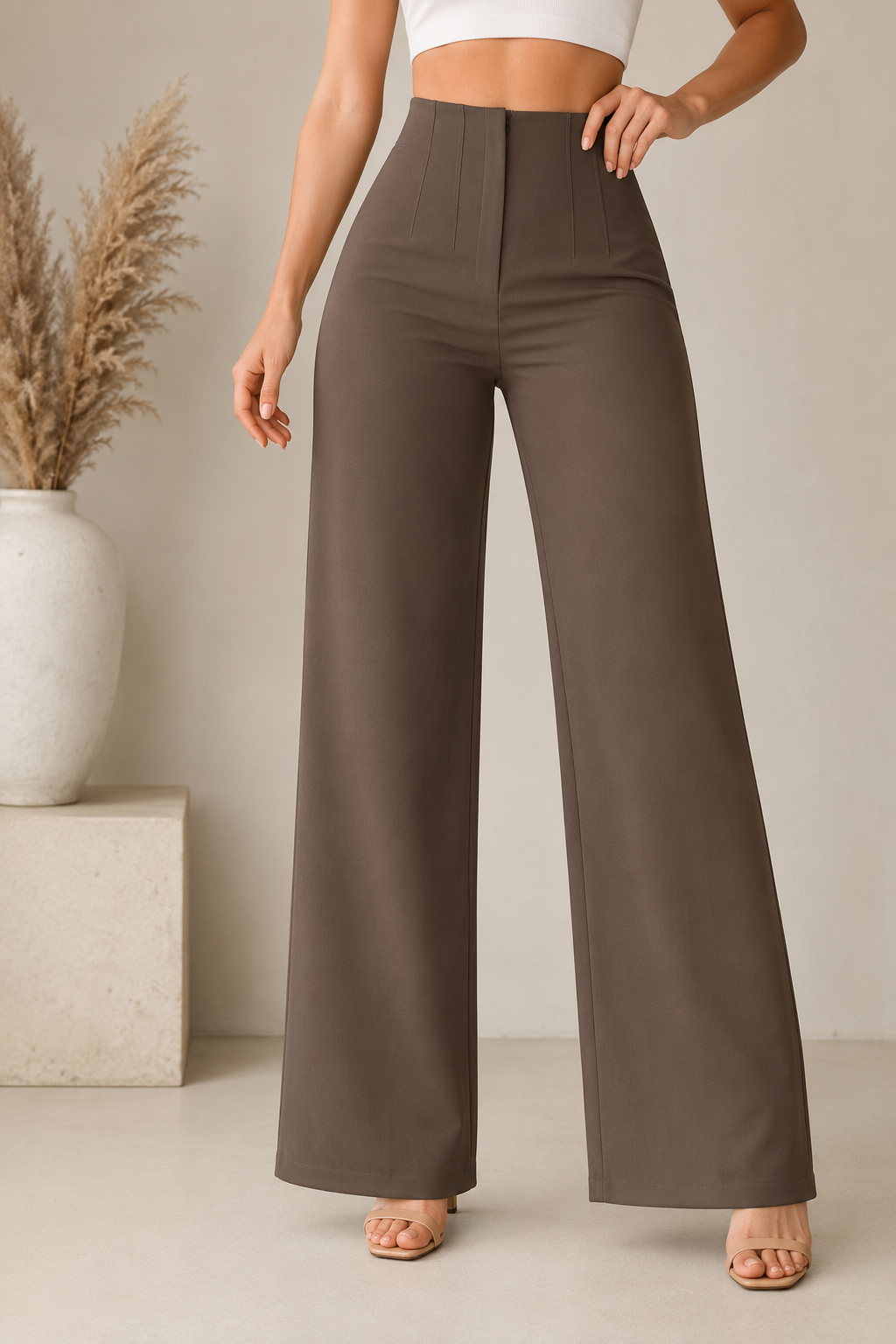 Pantalon chic taille haute à jambe large – pantalon de luxe pour femme