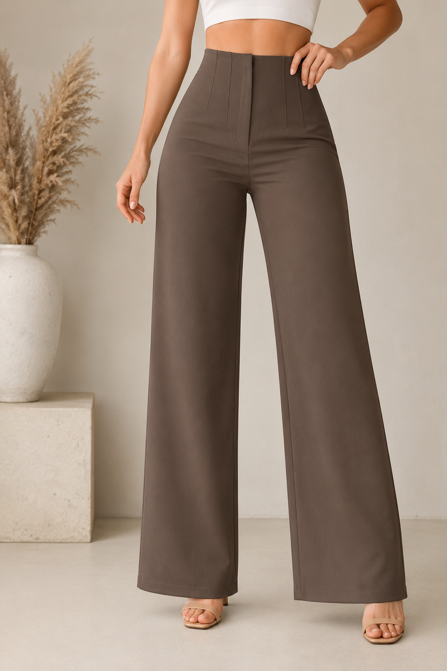 Pantalon chic taille haute à jambe large – pantalon de luxe pour femme