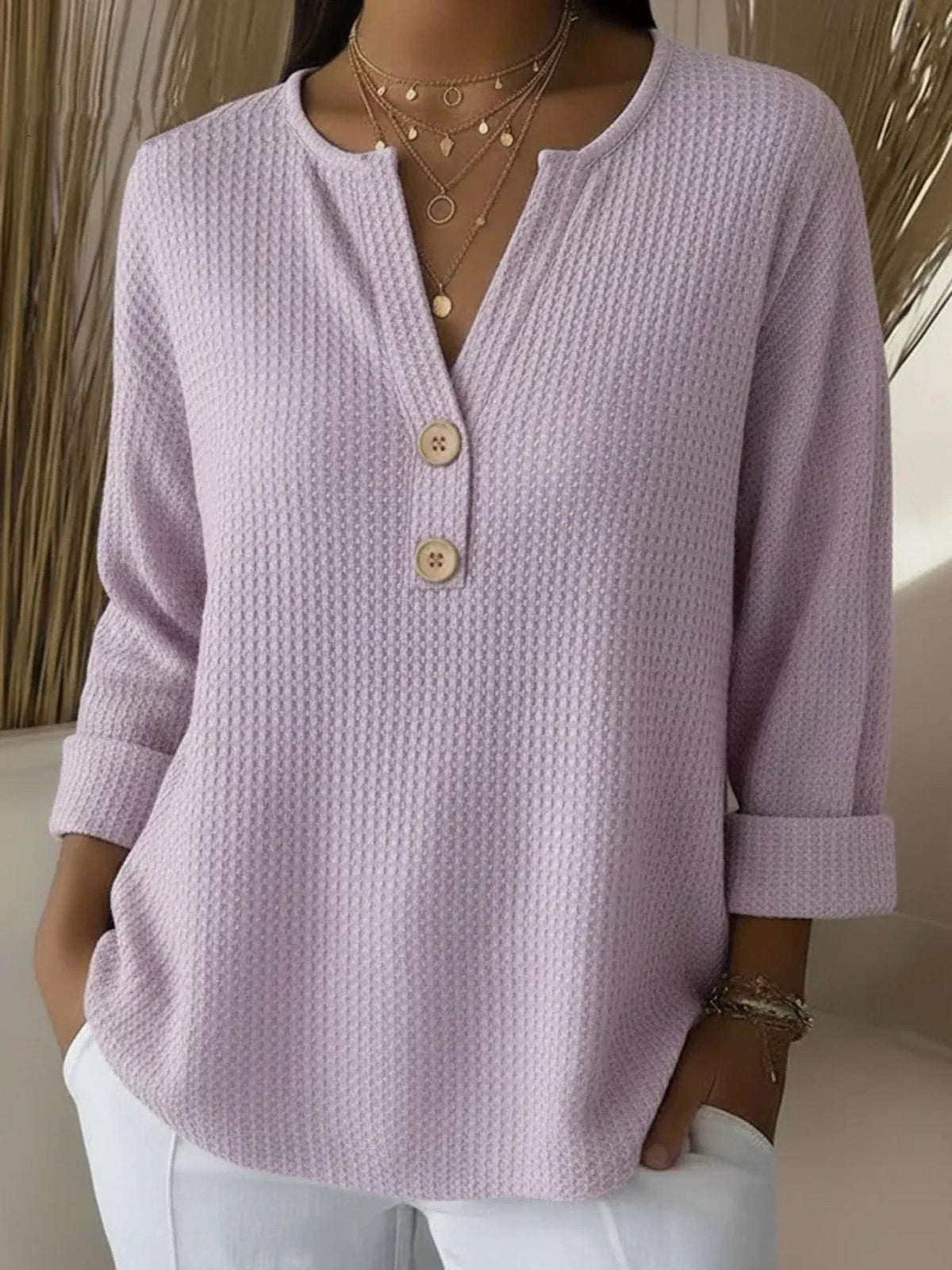 Elena | T-shirt Henley rayé à boutons