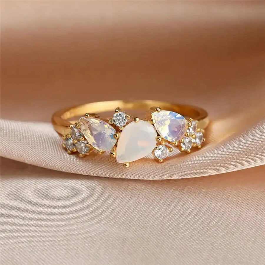 Bague Pierre de lune dorée vintage