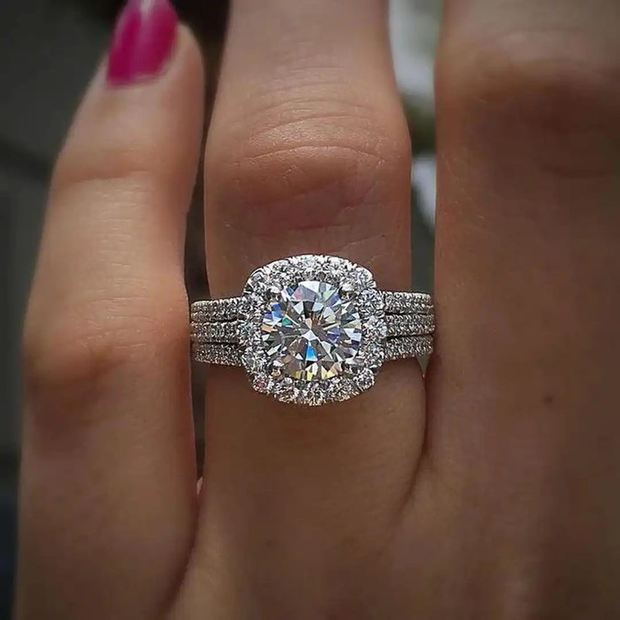 Bague affirmée Halo pavé coussin
