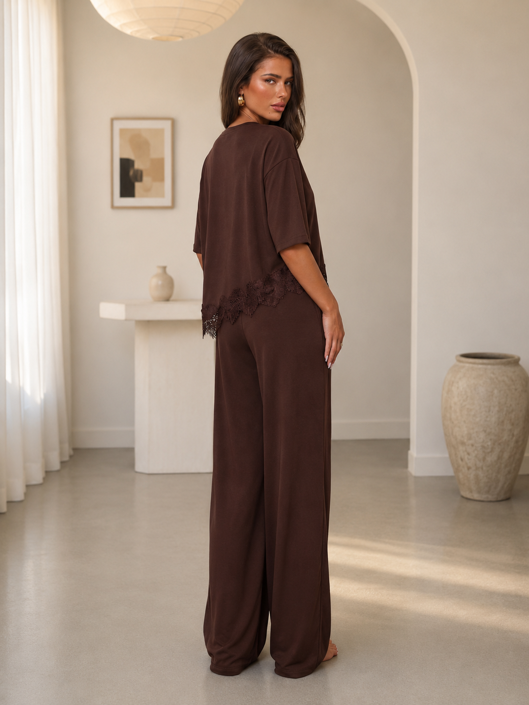 Ensemble Axel en dentelle brune