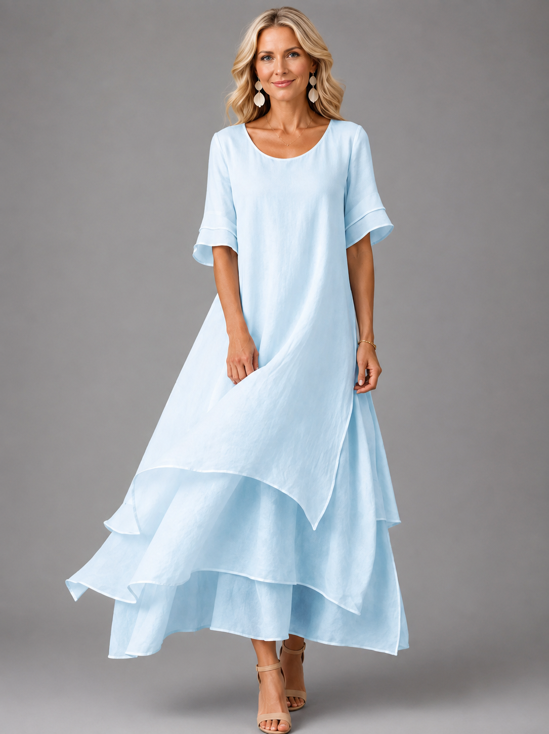 Robe longue élégante à volants et coupe fluide