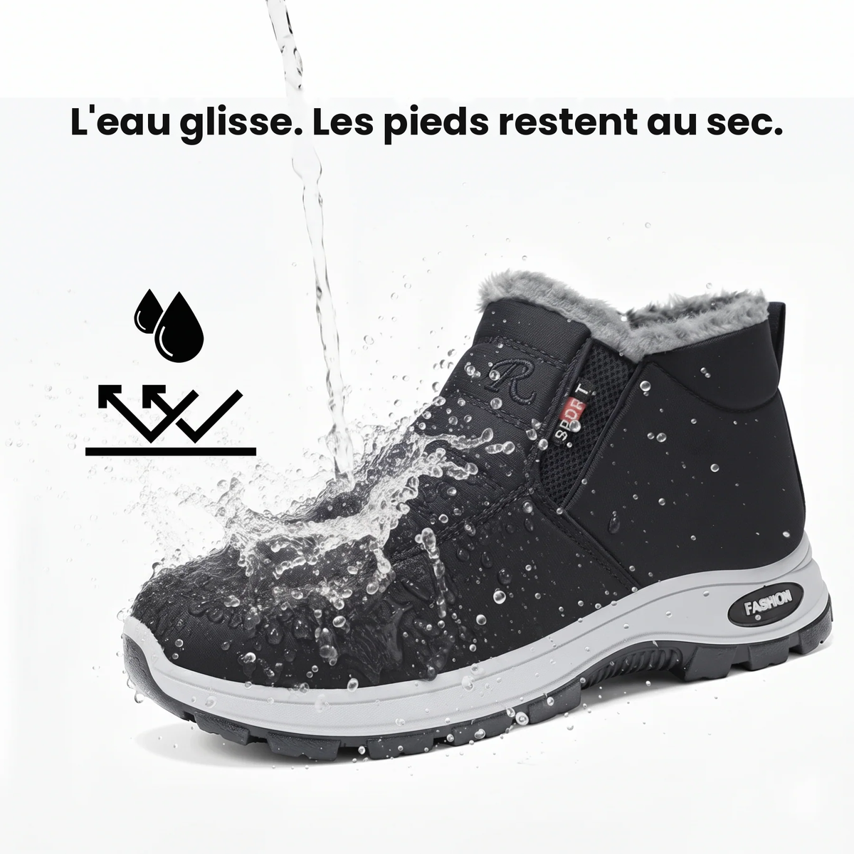 Sianna™ | Bottillons matelassés imperméables à enfiler – Noir